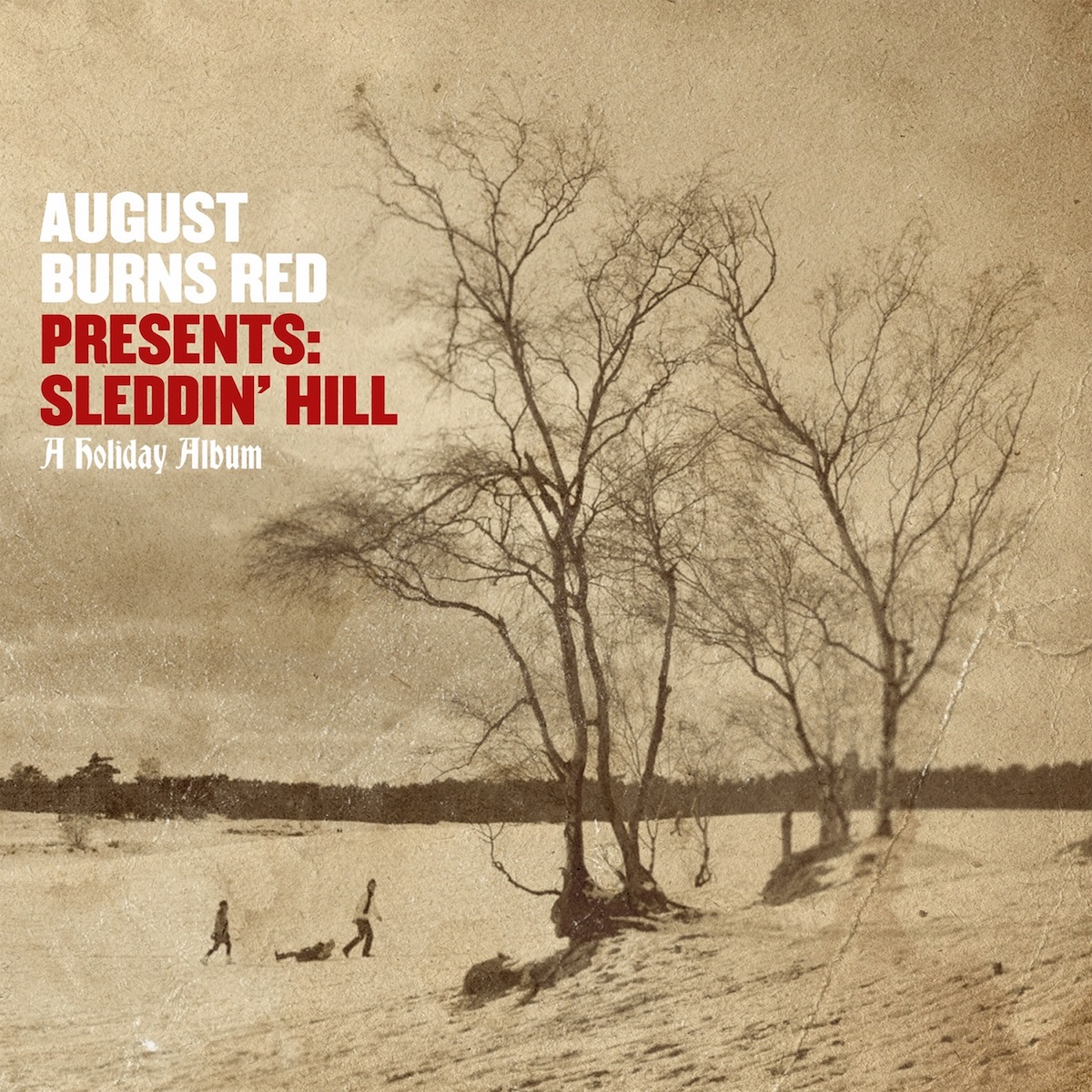  Sleddin' Hill' in large red text, then 'A Holiday Album' in smaller, more calligraphy-like font.