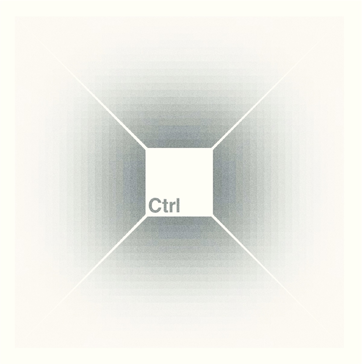 Album Art of Derek Webb's Ctrl album - On a white background, a white box is in the center with the word 'Ctrl' printed in gray and a gray glow coming from behind the white box. The gay glow fades into the whiteness and white lines emanate from the corners of the white box, giving it a sense of depth.