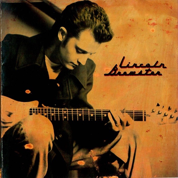 Album Art of Lincoln Brewster's self-titled album - A black-and-white photo of a young white man with short hair sitting with an electric guitar on his lap and playing it, looking down towards the floor with his eyes mostly closed. The white parts of the photo are a metallic gold, like the photo is printed on some sort of bronze or copper or something. A few of the dark spots in the photo have a golden-bronze hole, like the printing process onto metal didn't go perfectly. In the golden area to the right of the person's head above the guitar's neck, it says the artist's name in a very retro, '50s style font that kinda looks like cursive.