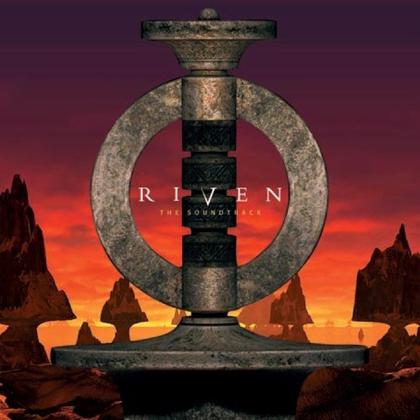  The Soundtrack album - Against the backdrop of a red sunset with a purple sky at the top, the decorative hilt of a dagger is in the foreground, with a handle with a circular design around it. In the background, surrounding the fancy dagger handle, can be seen a series of very oddly-shaped rock formations, where large rocks are sitting on very small, unlikely bits of rock as they near the ground. Beyond, by the sky, can be seen the sea.
