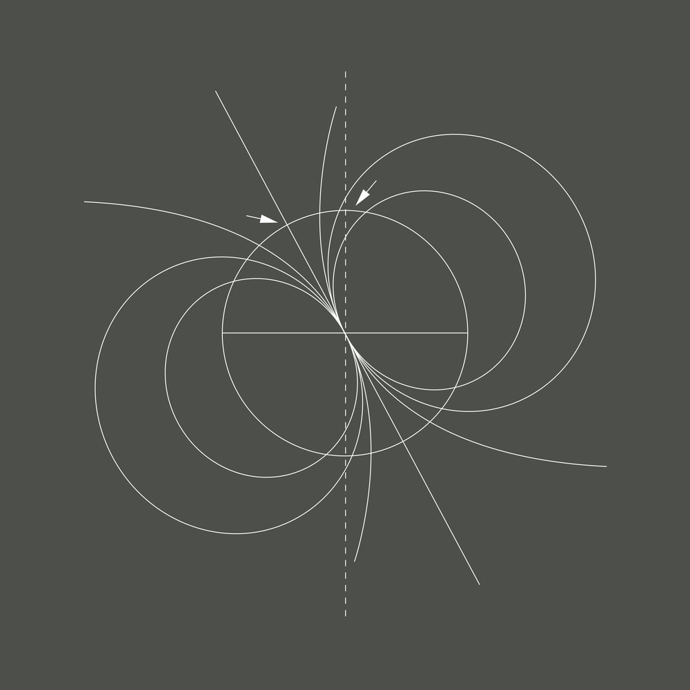 Album Art of The Brothers Martin's self-titled album - On a dark grey background, a series of lines and circles are plotted in white lines. Vertically down the middle, there's a dotted line. About 30 degrees off vertical counter-clockwise is a solid white line. In the center is a circle, with a solid line bisecting it horizontally. In the center, the all these meet and approaching the solid diagonal line right at the center on each side are two circles and one quarter-circle arc.</body></html>