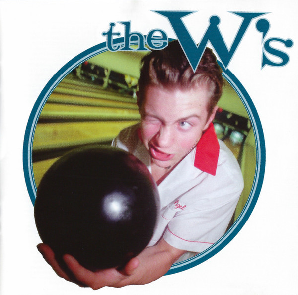 Album Art of The W's's Fourth From The Last album - On a black background, a circular photo is inside a blue border in the middle. The photo is a picture of a young man with a white bowling shirt with a bright red collar holding a black bowling ball up towards the camera, such that the hand and the bowling ball come out of the circle border. The man has his right eye closed but his left eye is open and looking way off to the right. Behind him can be seen bowling lanes. Printed in the top right in rough blue print is the band name, 'the W's'.